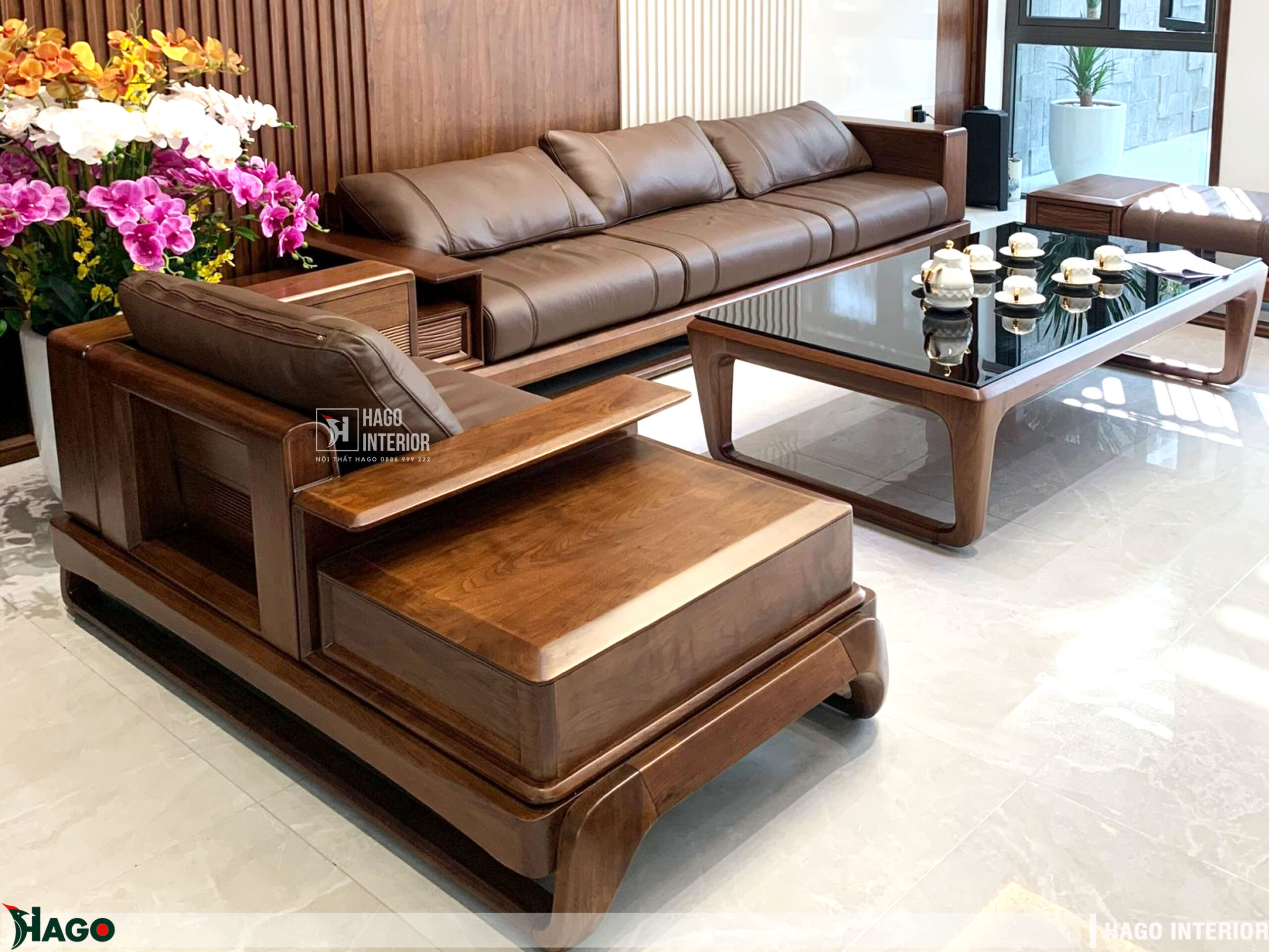 Mẫu sofa gỗ tự nhiên thiết kế hiện đại sang trọng