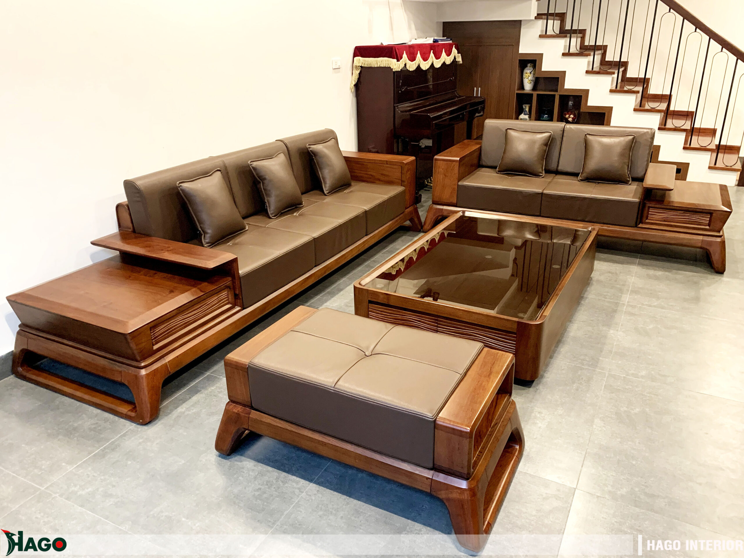 Bộ bàn ghế sofa gỗ tự nhiên bán chạy nhất tại nội thất Hago Vinh